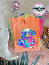 Load image into Gallery viewer, neon floral beer collection on comfort colors graphic tee - Mavictoria Designs Hot Press Express