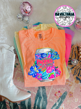 Load image into Gallery viewer, neon floral beer collection on comfort colors graphic tee - Mavictoria Designs Hot Press Express