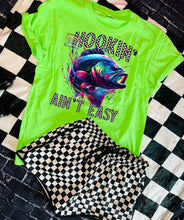 Load image into Gallery viewer, Neon Hookin aint easy comfort colors graphic tee // checkered shorts sold separately - Mavictoria Designs Hot Press Express