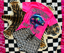Load image into Gallery viewer, Neon Hookin aint easy comfort colors graphic tee // checkered shorts sold separately - Mavictoria Designs Hot Press Express