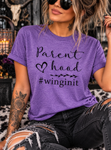 Load image into Gallery viewer, Parenthood #winginit purple t-shirt funny tee; tshirt; parent; mother shirt; mom shirt; graphic tee - Mavictoria Designs Hot Press Express