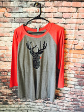Load image into Gallery viewer, May your days be merry and bright Reindeer raglan gray and red. Christmas! - Mavictoria Designs Hot Press Express