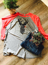 Load image into Gallery viewer, May your days be merry and bright Reindeer raglan gray and red. Christmas! - Mavictoria Designs Hot Press Express