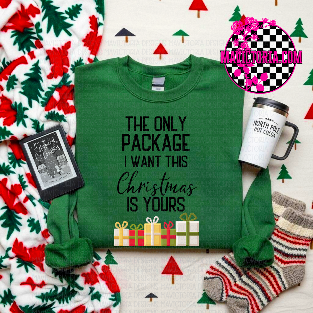 The only package I want this Christmas is yours on kelly green graphic tee, long sleeve, crewneck sweatshirt, or hoodie