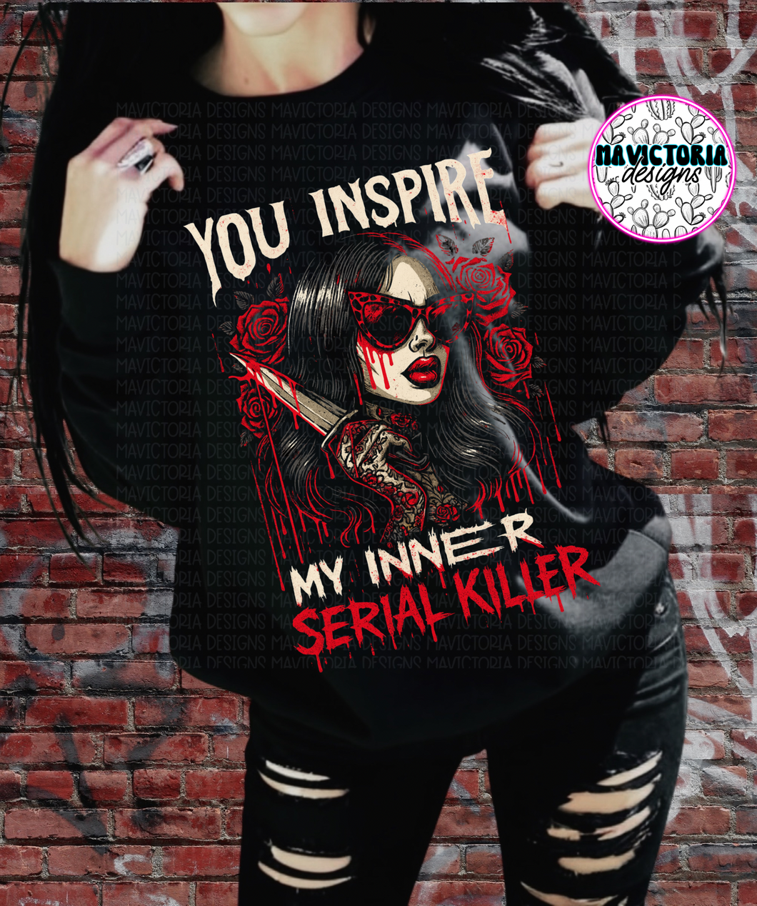 RED you inspire my inner serial killer on black hoodie , crewneck, long sleeve or tee