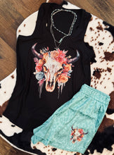 Load image into Gallery viewer, The Boho Bull Graphic Tank Top in black … leopard teal boho bull shorts are LIMITED - Mavictoria Designs Hot Press Express
