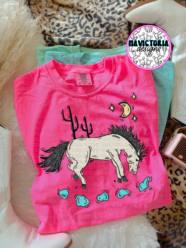 Neon pink buckin bronc comfort colors WESTERN graphic tee - Mavictoria Designs Hot Press Express