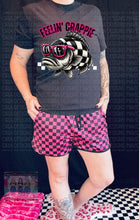 Load image into Gallery viewer, FEELIN CRAPPIE black comfort colors tee // checkered fish // shorts sold separately - Mavictoria Designs Hot Press Express
