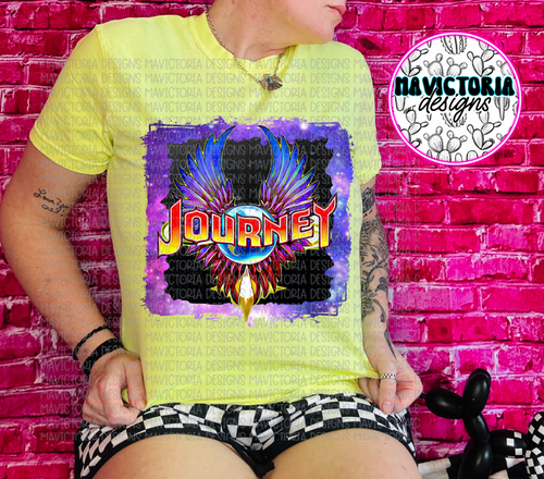 Journey band graphic tee on Neon lemon - Mavictoria Designs Hot Press Express