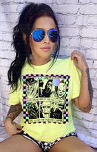 Load image into Gallery viewer, Colorful checkered horror tarot card men graphic tee // shorts available separately - Mavictoria Designs Hot Press Express
