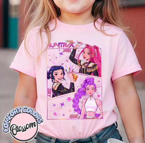 Huntrix on blossom hoodie, crewneck, long sleeve or tee - Mavictoria Designs Hot Press Express
