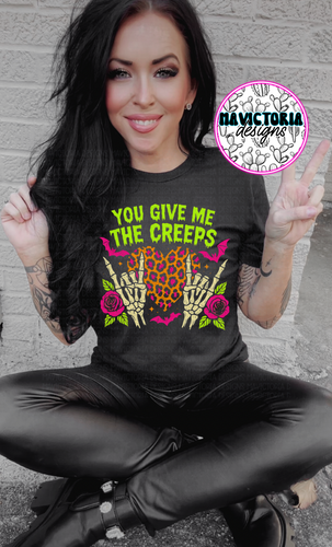 Neon you give me the creeps on black hoodie, crewneck, long sleeve or tee - Mavictoria Designs Hot Press Express