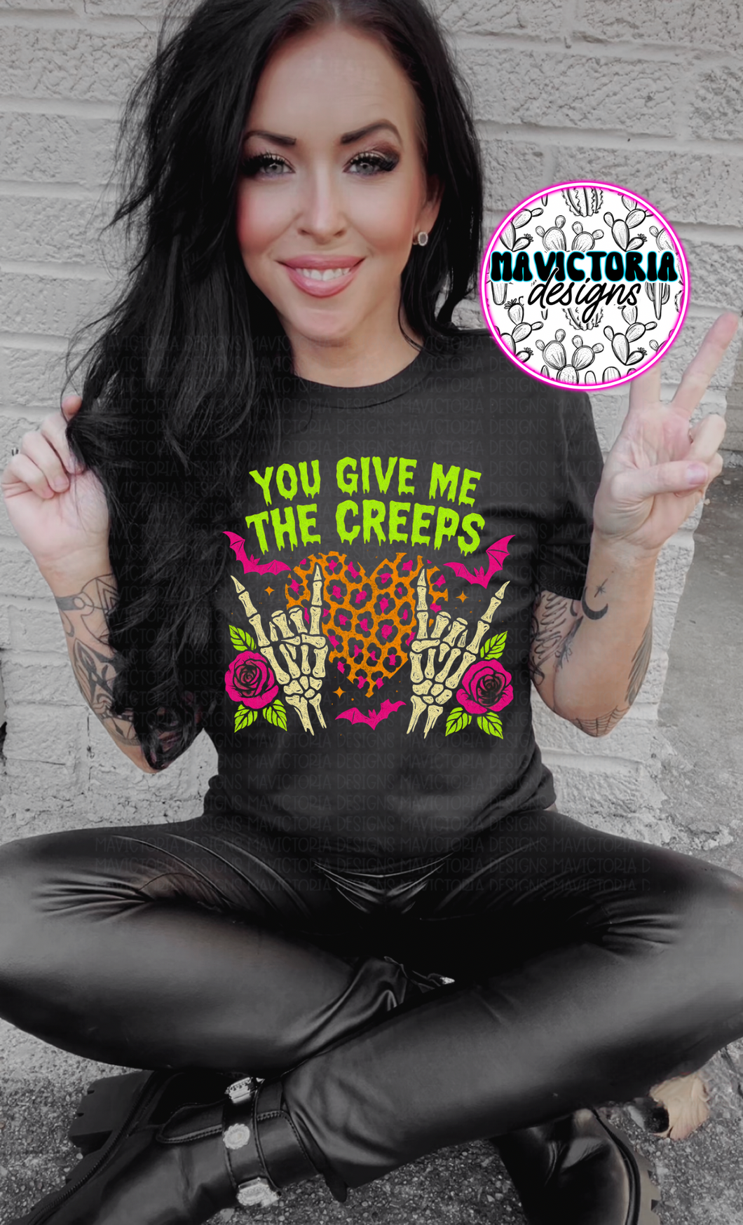 Neon you give me the creeps on black hoodie, crewneck, long sleeve or tee - Mavictoria Designs Hot Press Express