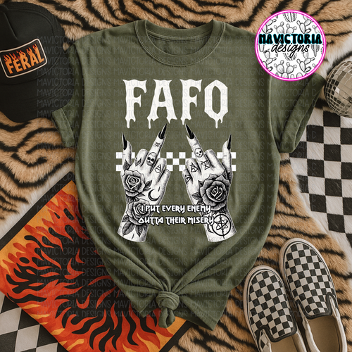FAFO on military green comfort colors western graphic tee - Mavictoria Designs Hot Press Express