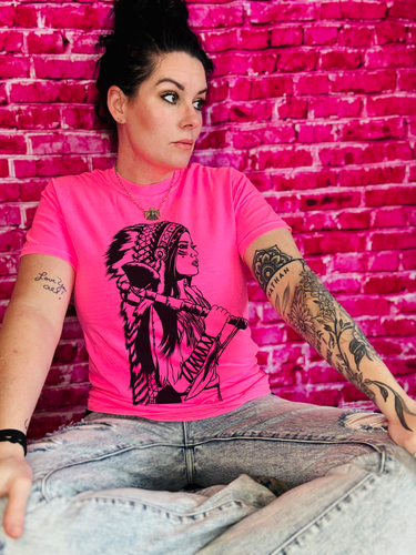 Bad ass Indian chic neon pink comfort colors graphic tee - Mavictoria Designs Hot Press Express