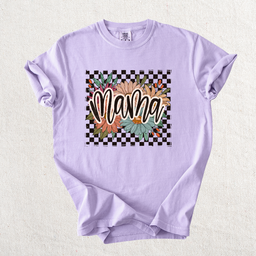 Checkered Floral Mama Graphic Tee - Mavictoria Designs Hot Press Express
