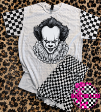Load image into Gallery viewer, Horror collection graphic tee with checkered print sleeve
