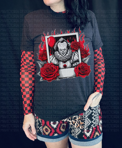 Red rose pennywise black comfort colors graphic tee // checkered mesh undershirt and shorts available separately - Mavictoria Designs Hot Press Express