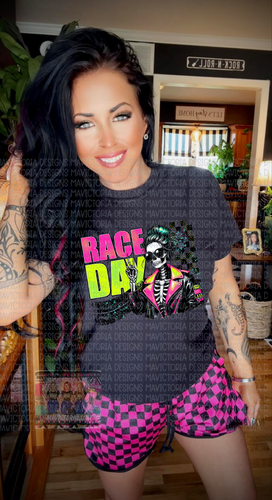 RACE DAY skellie black comfort colors graphic tee - Mavictoria Designs Hot Press Express