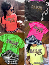 Load image into Gallery viewer, Checkered Raisin’ Hell Neon Comfort Colors Collection // checkered shorts sold separately - Mavictoria Designs Hot Press Express
