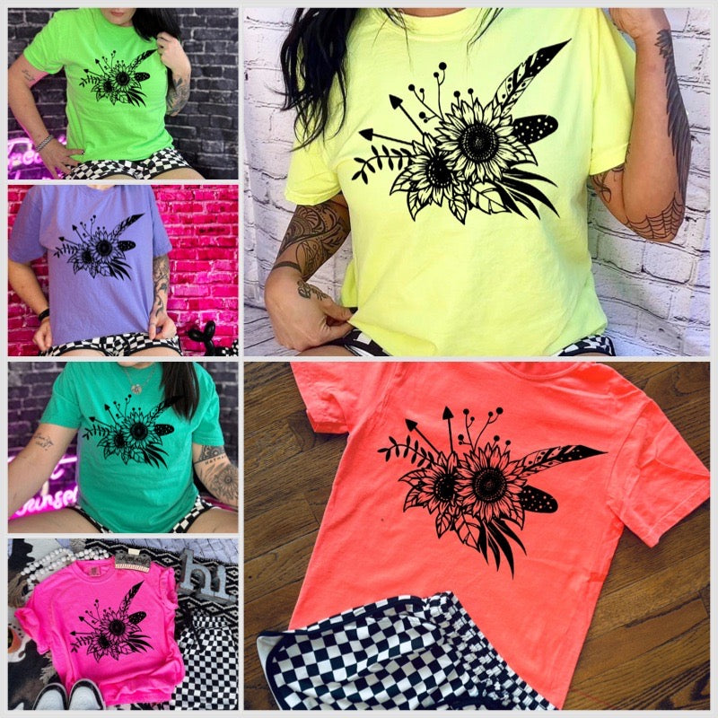 The Neon comfort colors sunflower collection graphic tees checkered shorts sold separately - Mavictoria Designs Hot Press Express