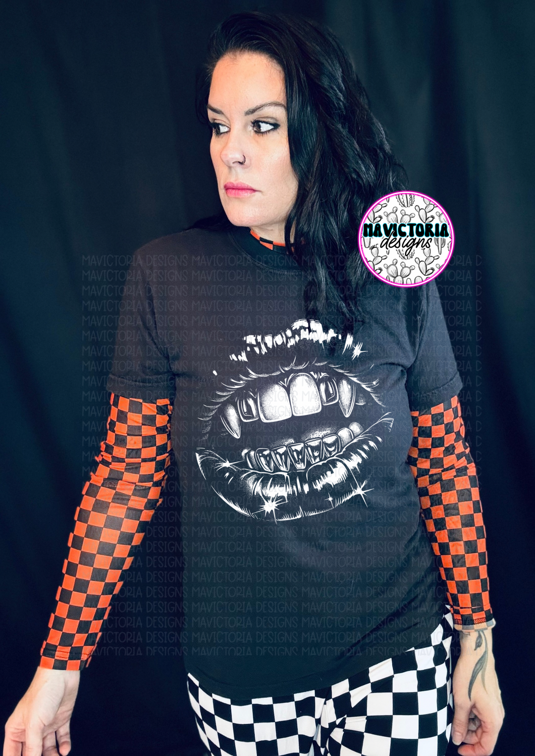 White vampire lips on black hoodie , crewneck, long sleeve or tee