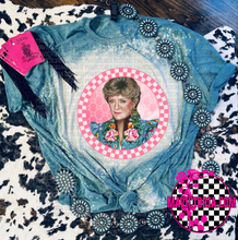 Load image into Gallery viewer, Golden girls on teal bleached graphic tee (each sold separately) - Mavictoria Designs Hot Press Express
