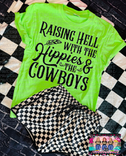 Load image into Gallery viewer, The Neon Raising hell with the hippies and the cowboys collection // checkered shorts sold separately - Mavictoria Designs Hot Press Express
