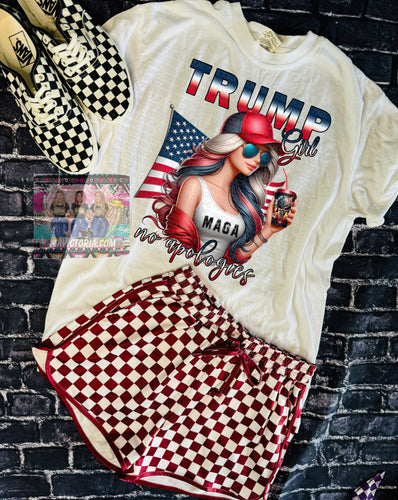 TRUMP GIRL no apologies on white comfort colors graphic tee // shorts available under the shorts collection - Mavictoria Designs Hot Press Express