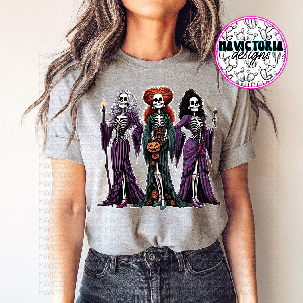 Hocus pocus sanderson sisters skellies on grey hoodie, crewneck, long sleeve or tee - Mavictoria Designs Hot Press Express