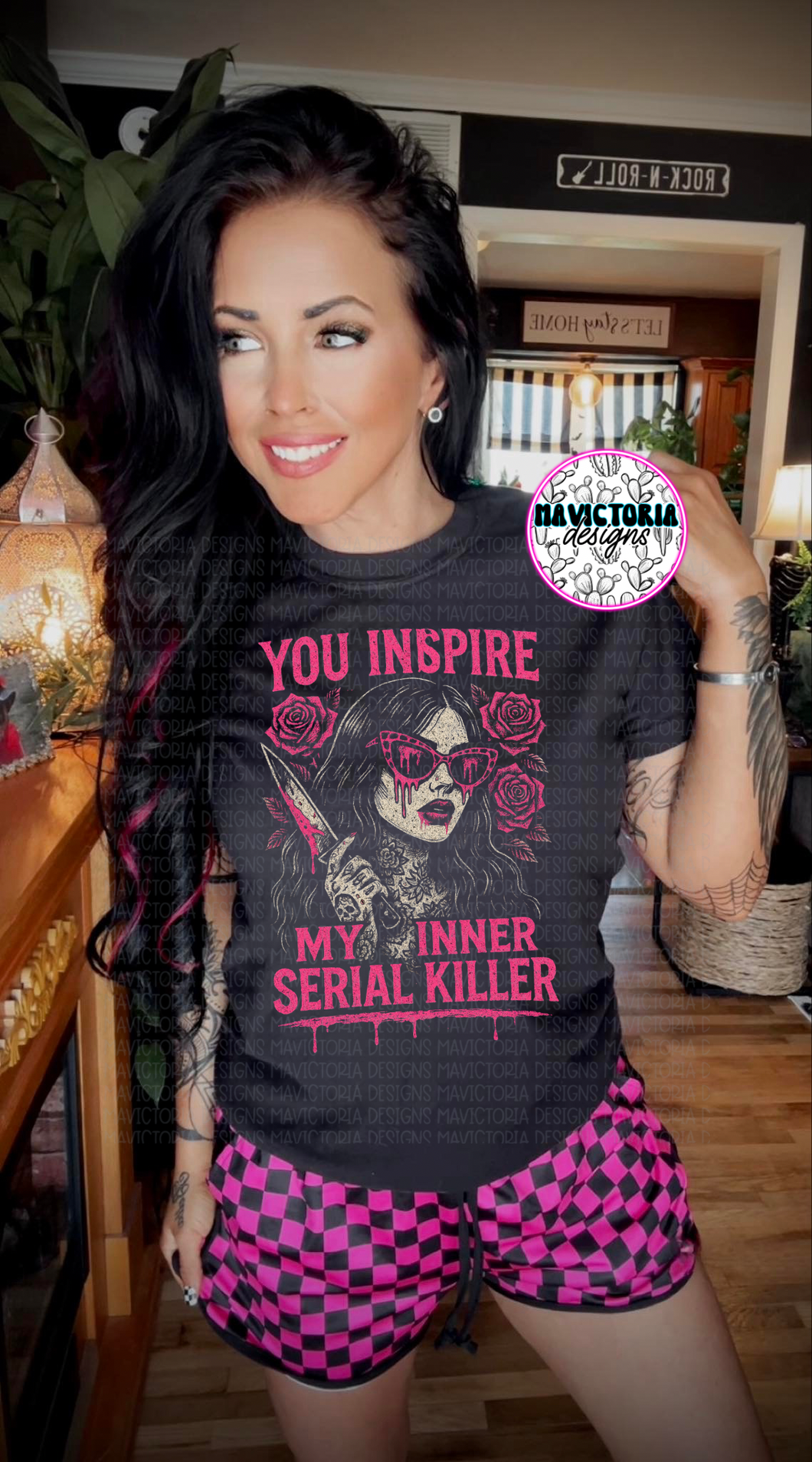 PINK you inspire my inner serial killer on black hoodie , crewneck, long sleeve or tee