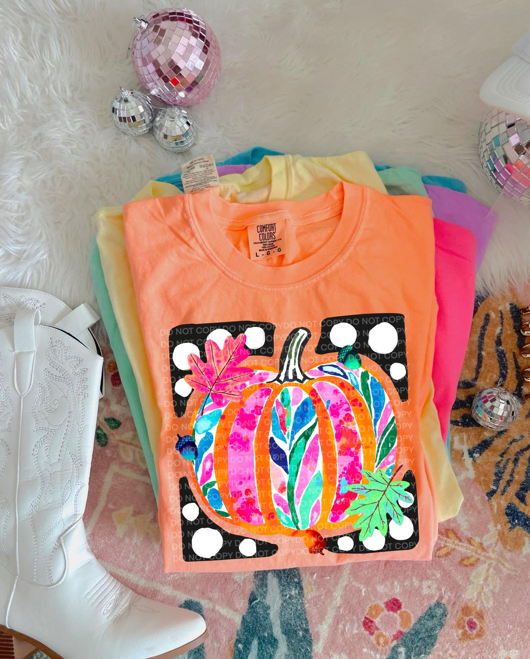 Dainty pumpkin NEON graphic tee on comfort colors - Mavictoria Designs Hot Press Express