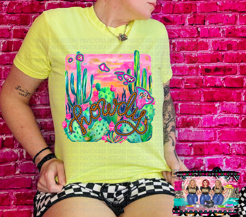 Neon lemon comfort colors WESTERN cactus state graphic tee (all 50 states available) - Mavictoria Designs Hot Press Express