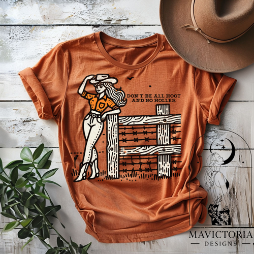 Don’t be all hoot and no holler funny WESTERN hoodie, crewneck, long sleeve or tee // autumn - Mavictoria Designs Hot Press Express