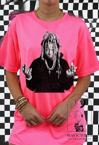 Weezy black and white image on neon pink hoodie, crewneck, long sleeve or tee - Mavictoria Designs Hot Press Express