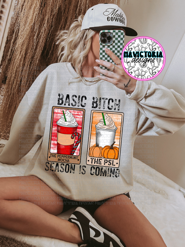Basic bitch season is coming coffee on sand hoodie, crewneck, long sleeve or tee - Mavictoria Designs Hot Press Express