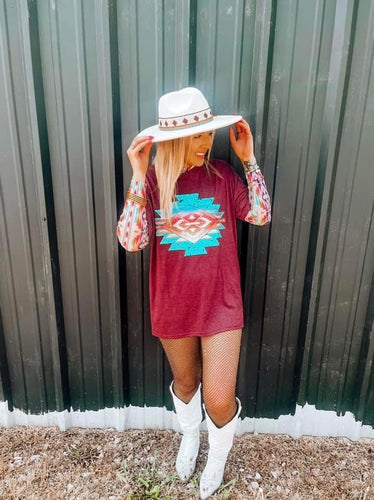 Maroon aztec print graphic tee or sweatshirt - Mavictoria Designs Hot Press Express