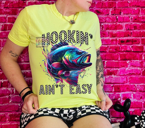 Neon Hookin aint easy comfort colors graphic tee // checkered shorts sold separately - Mavictoria Designs Hot Press Express