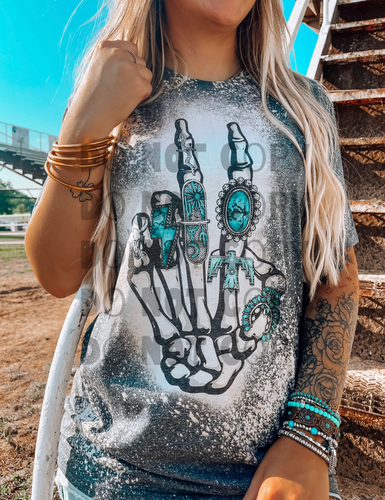 Charcoal bleached skeleton peace sign turquoise graphic tee or sweatshirt - Mavictoria Designs Hot Press Express