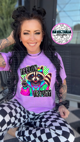Neon Violet comfort colors feeling trashy funny raccoon graphic tee - Mavictoria Designs Hot Press Express