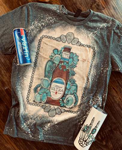 Michelob ultra turquoise charcoal bleached graphic tee - Mavictoria Designs Hot Press Express