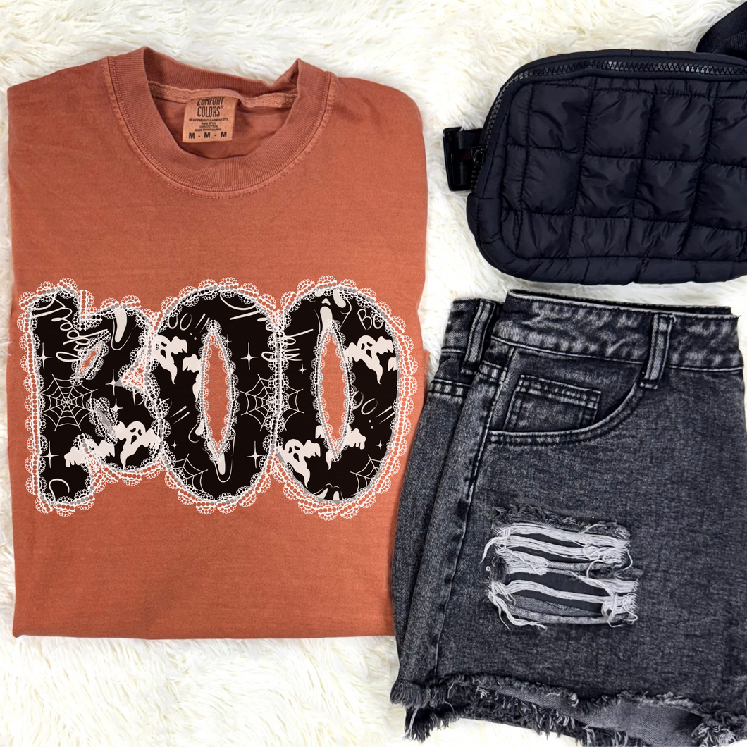 Boo Lace Graphic Tee - Mavictoria Designs Hot Press Express