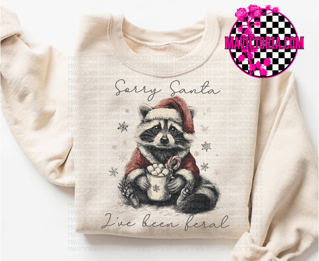Sorry Santa I’ve been feral RACCOON on sand hoodie, crewneck, long sleeve or tee