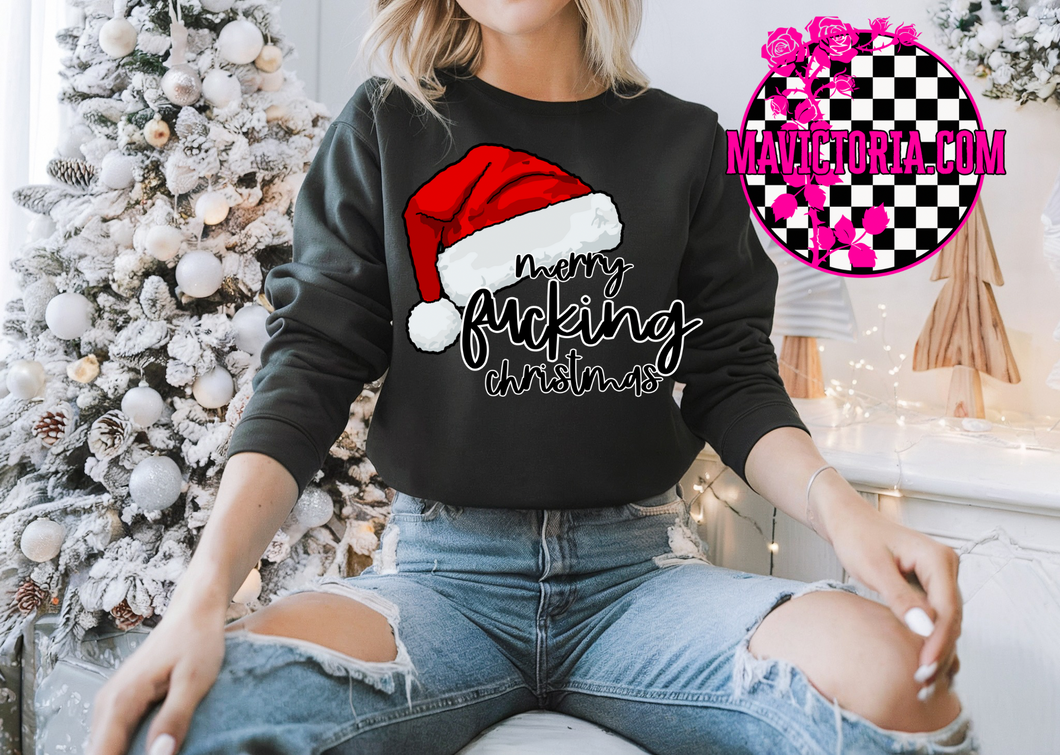Merry fucking Christmas on black graphic tee, long sleeve, crewneck sweatshirt, or hoodie