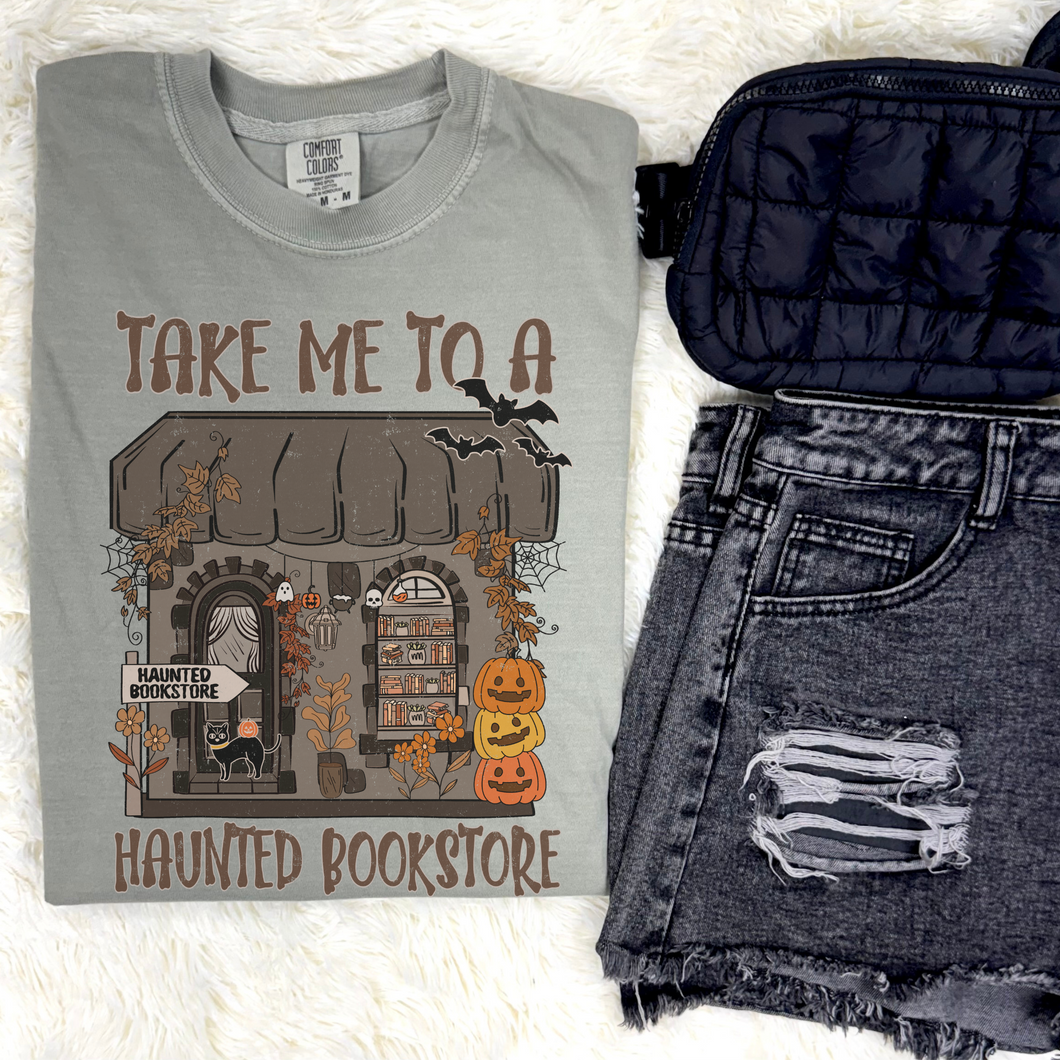 Haunted Bookstore Graphic Tee - Mavictoria Designs Hot Press Express