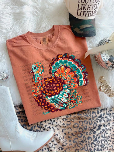 Floral turkey on AUTUMN tee , crewneck, long sleeve or hoodie - Mavictoria Designs Hot Press Express