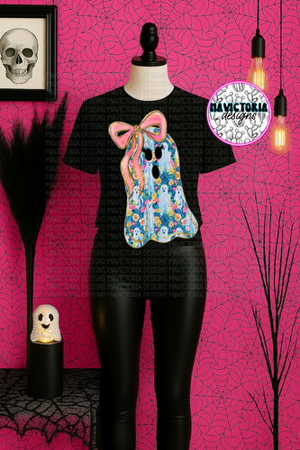 Preppy ghost on black hoodie, crewneck, long sleeve or tee - Mavictoria Designs Hot Press Express