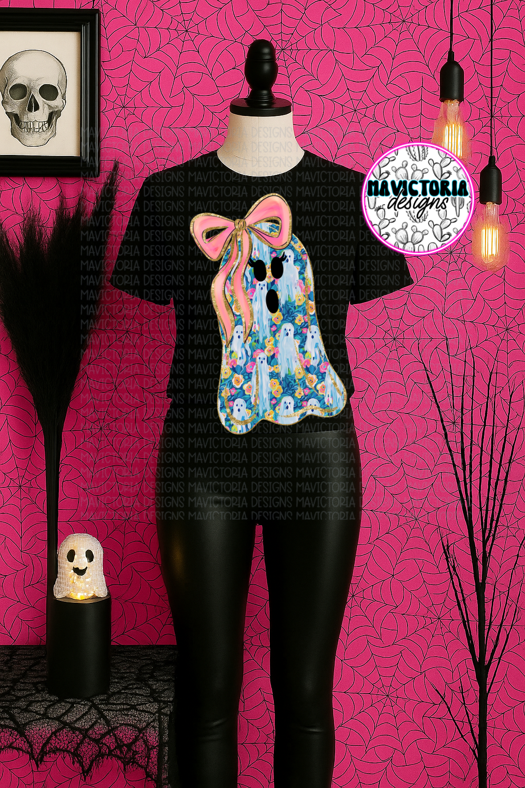 Preppy ghost on black hoodie, crewneck, long sleeve or tee - Mavictoria Designs Hot Press Express