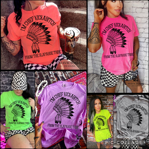 The neon I’m Chief kickabitch from the slapahoe collection print collection // checkered shorts sold separately - Mavictoria Designs Hot Press Express