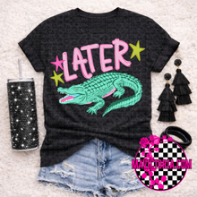 Load image into Gallery viewer, See you later alligator after while crocodile front and back design on LAT black leopard graphic tee - Mavictoria Designs Hot Press Express
